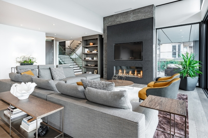 Modern living room with fireplace